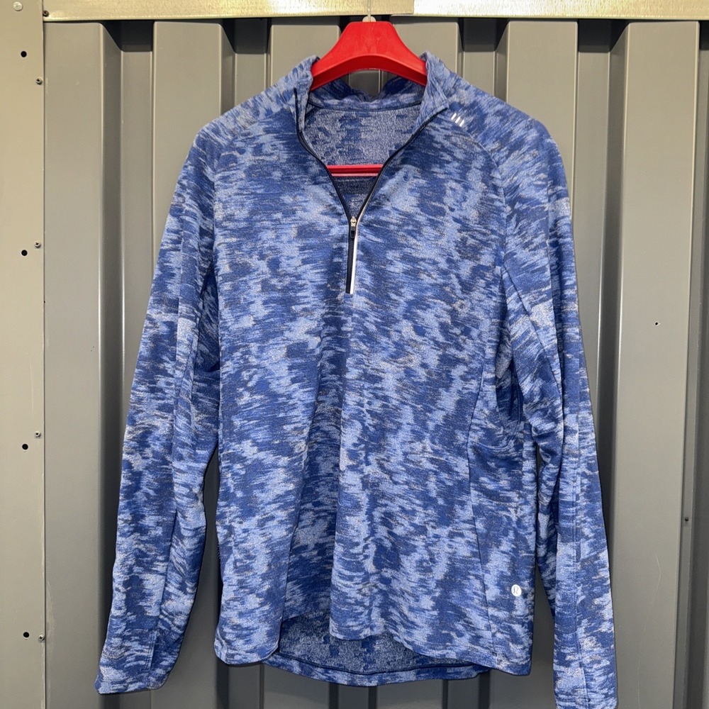 Lululemon‎ Surge Warm 1/2 Zip Blue Camo Stretch Pullover Men's Size Large